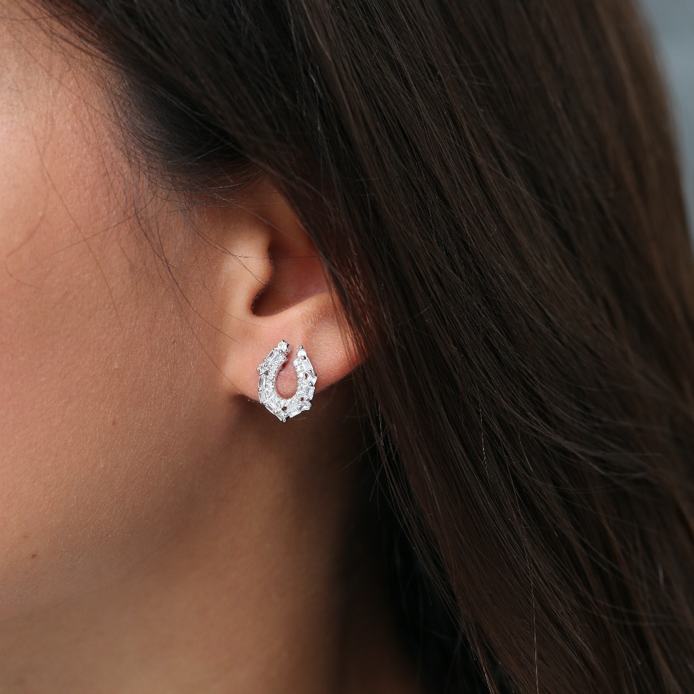 U Shape Unique Stone Stud Earrings